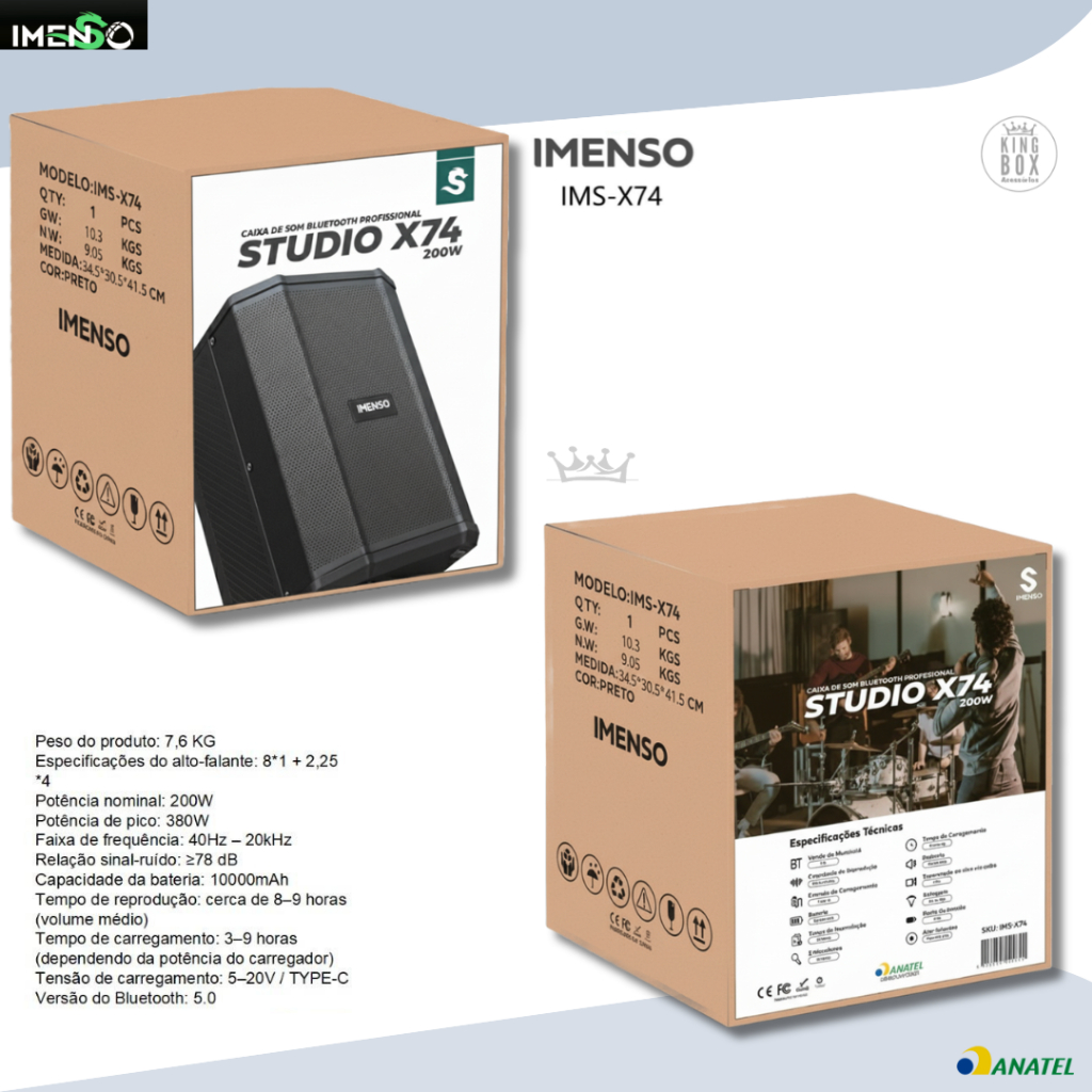 Caixa de Som Ativa Imenso X74 com 2 Microfones S/ Fio | Kit