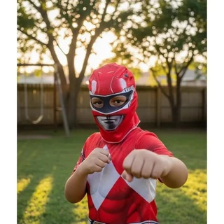 Fantasia Infantil Power Ranger Vermelho + Mascara Tecido