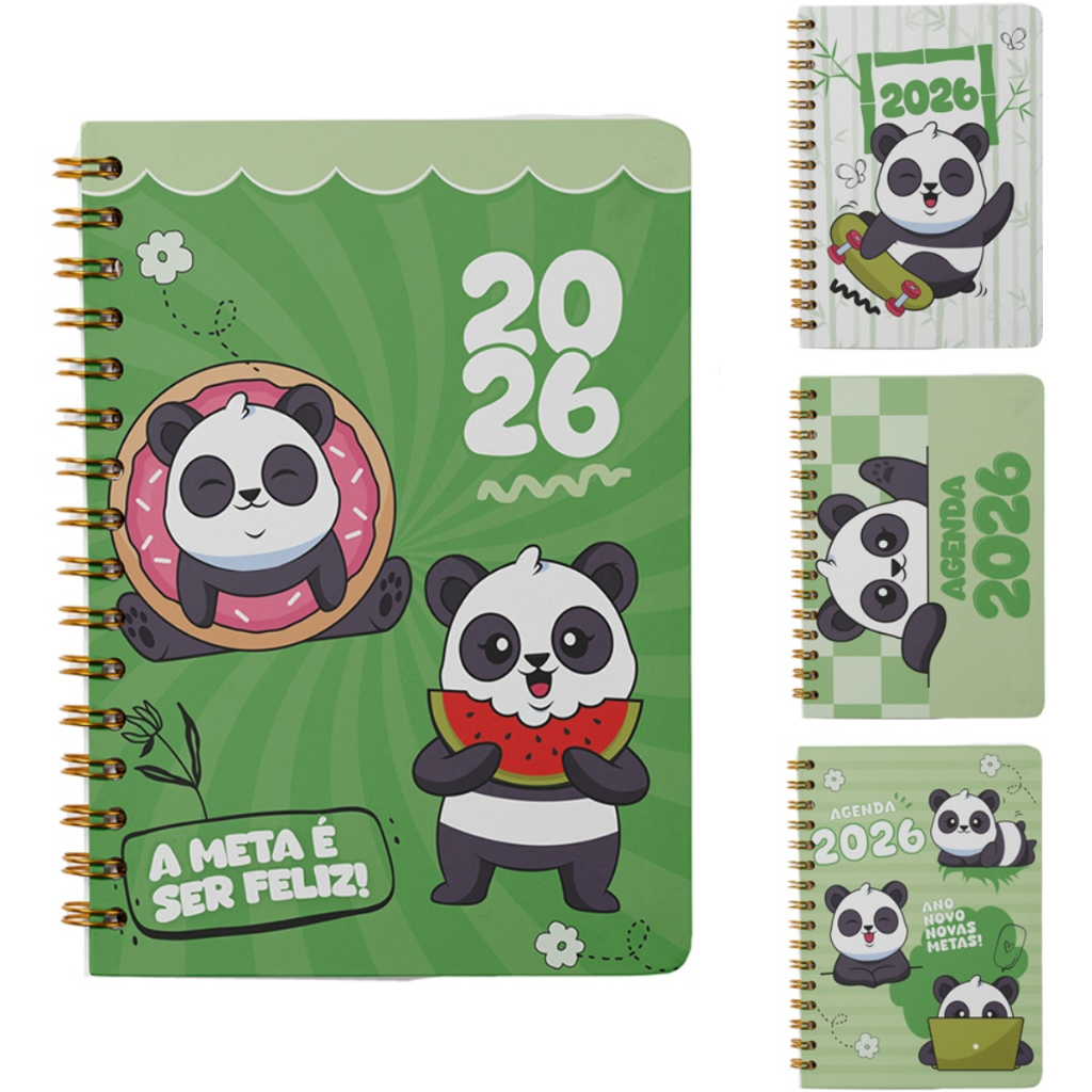 AGENDA 2026 CAPA DURA ESPIRAL A6 PANDA 168 FOLHAS 15,2X11CM | Shopee Brasil