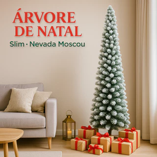 Árvore Slin Moscou Nevada Luxo Delicada Pé Ferro com Neve Artificial 1,5m 1,8m 2,1m