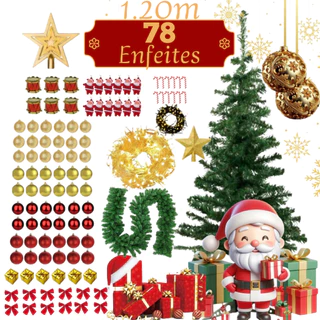 Kit Árvore de Natal Verde 120cm 150 galhos+ 78 Enfeites Pinheiro DECORADA Enfeitada