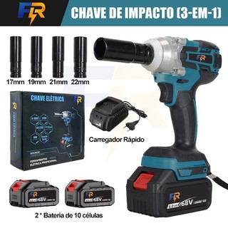 Chave de Impacto Elétrica Sem Fio Com 68V Bateria  Motor Brushless 4 Pecas Soquetes — foto 2 — Achou Levou Brasil