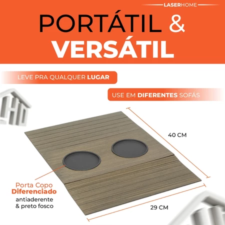 Kit 2 Esteira Suporte Porta Controle e Copos Para Sofá