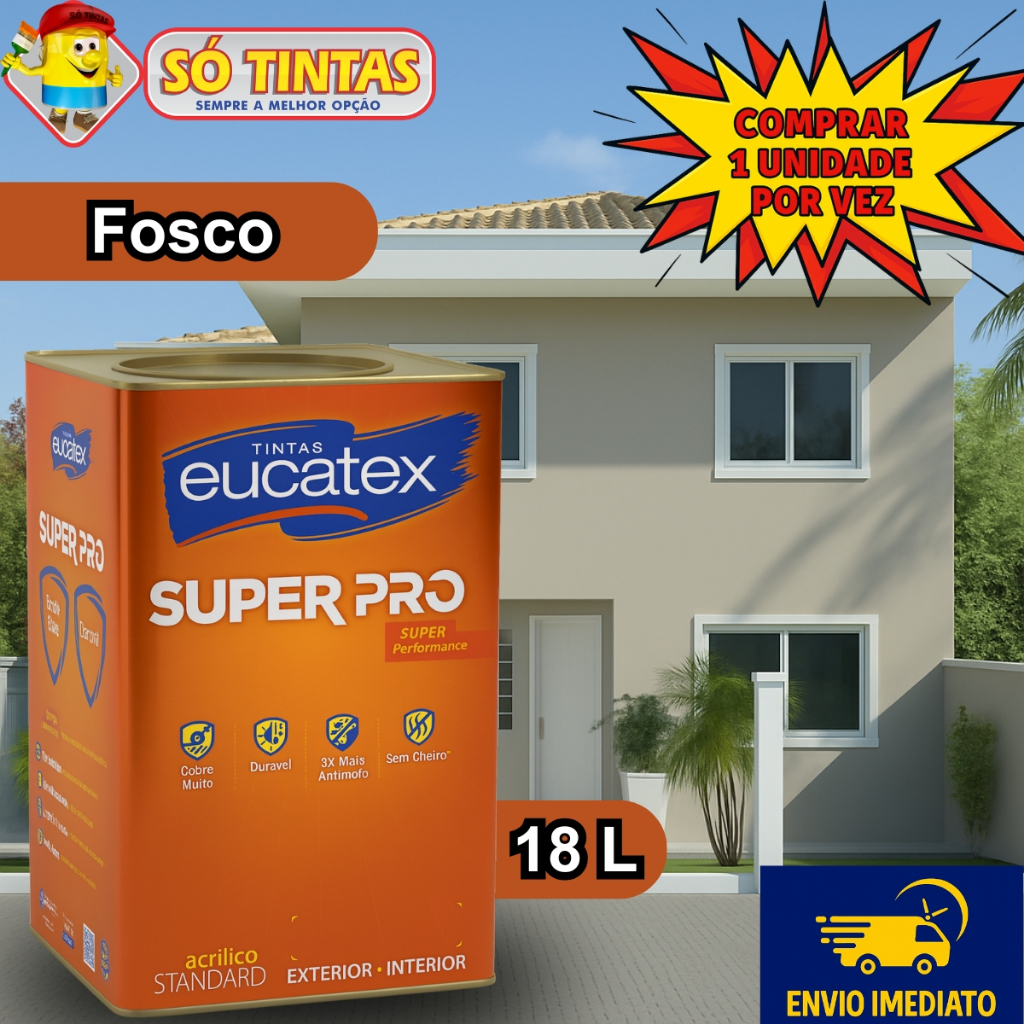 Tinta Acrílica Lavável Super Pró Fosco 18 Litros Eucatex, Interna e ...