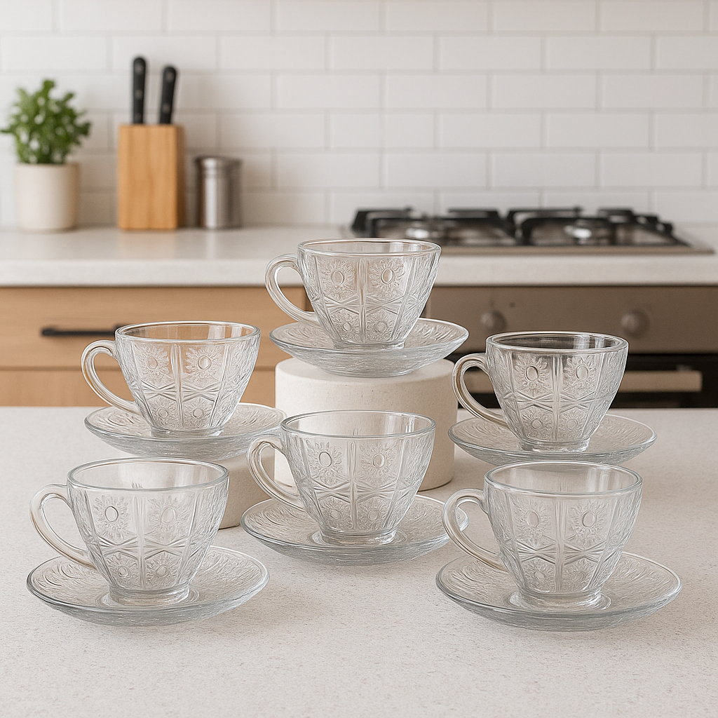 Imagem do produto OFERTA Xícara Bohemia Vidro 220ml Com Pires Kit com 3 6 12 Unidades Café Coffe Chá 1