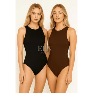 Kit 2 Bodys Body Suplex Premium Feminino Regata Básica Casual com Forro Duplo Collant Gola Careca