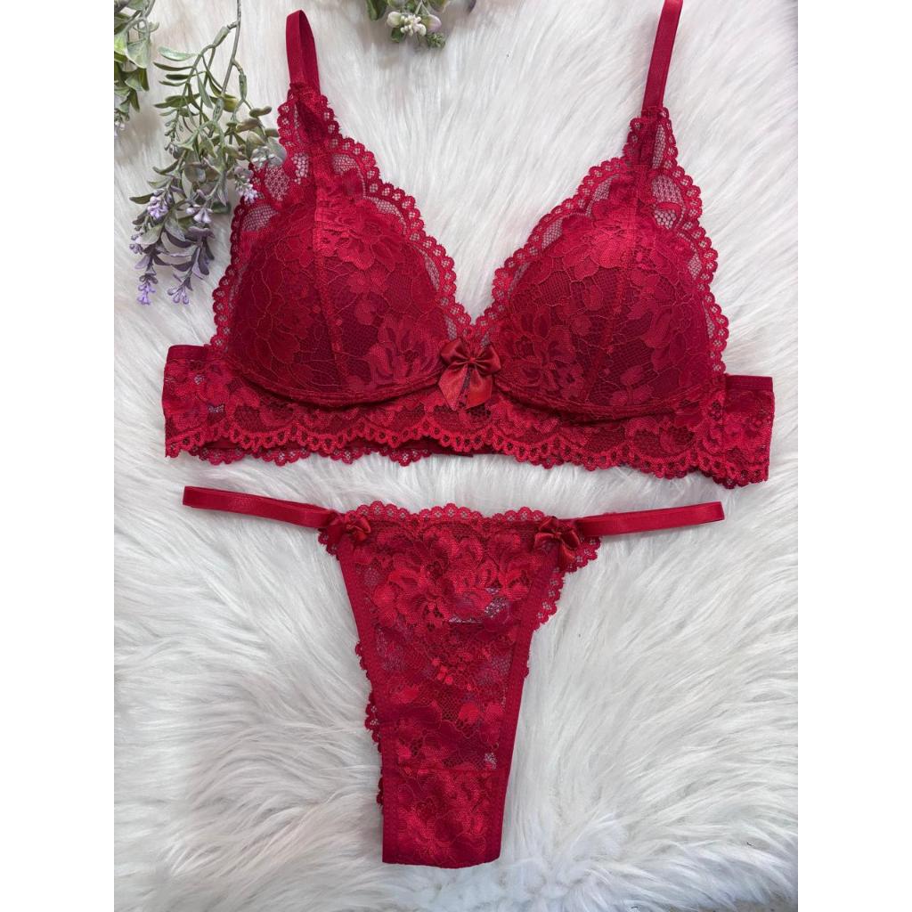 Conjunto Rendado Bojo Cortininha s/ Aro Fio Regulagem Rendado Forro Interno  100% Algodo Lingerie | Shopee Brasil