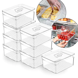 Kit 8 Organizador de Geladeira 2,2L Ou Clear Fresh Bandeja para Alimentos Vegetais Cozinha Frutas