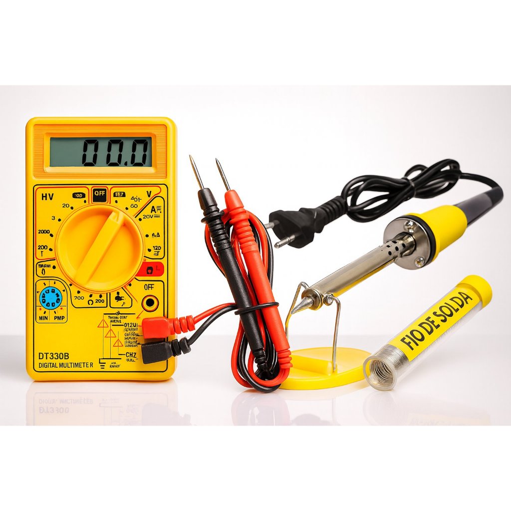 Kit Ferro de Solda + Multímetro + Fio de Solda – Eletrônica Completa