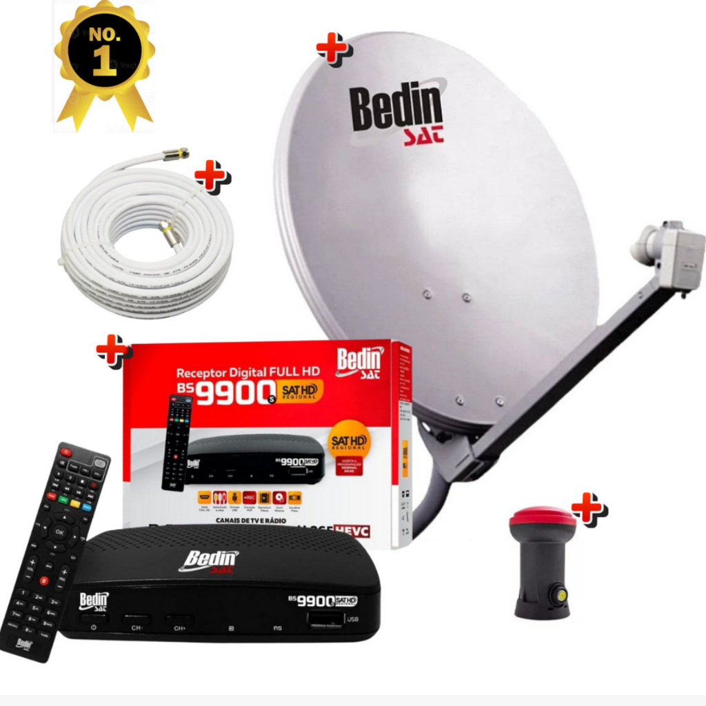 Kit Antena Parabólica Digital Banda Ku Bedin Sat com Receptor Digital ...