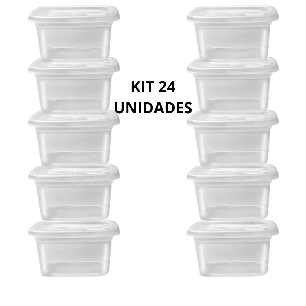 Kit 24 Potes 350ML Transparentes Marmita Fit Organizador de Alimentos Plástico