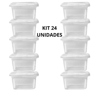 Kit 24 Potes 350ML Transparentes Marmita Fit Organizador de Alimentos Plástico