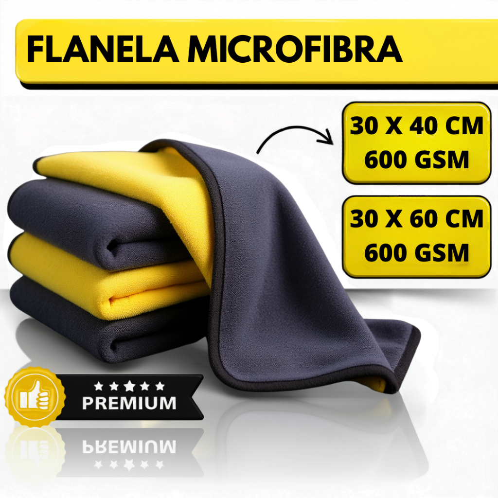 Pano Flanela Microfibra Automotiva 600GSM Premium Para Lavagem polimento de Carro