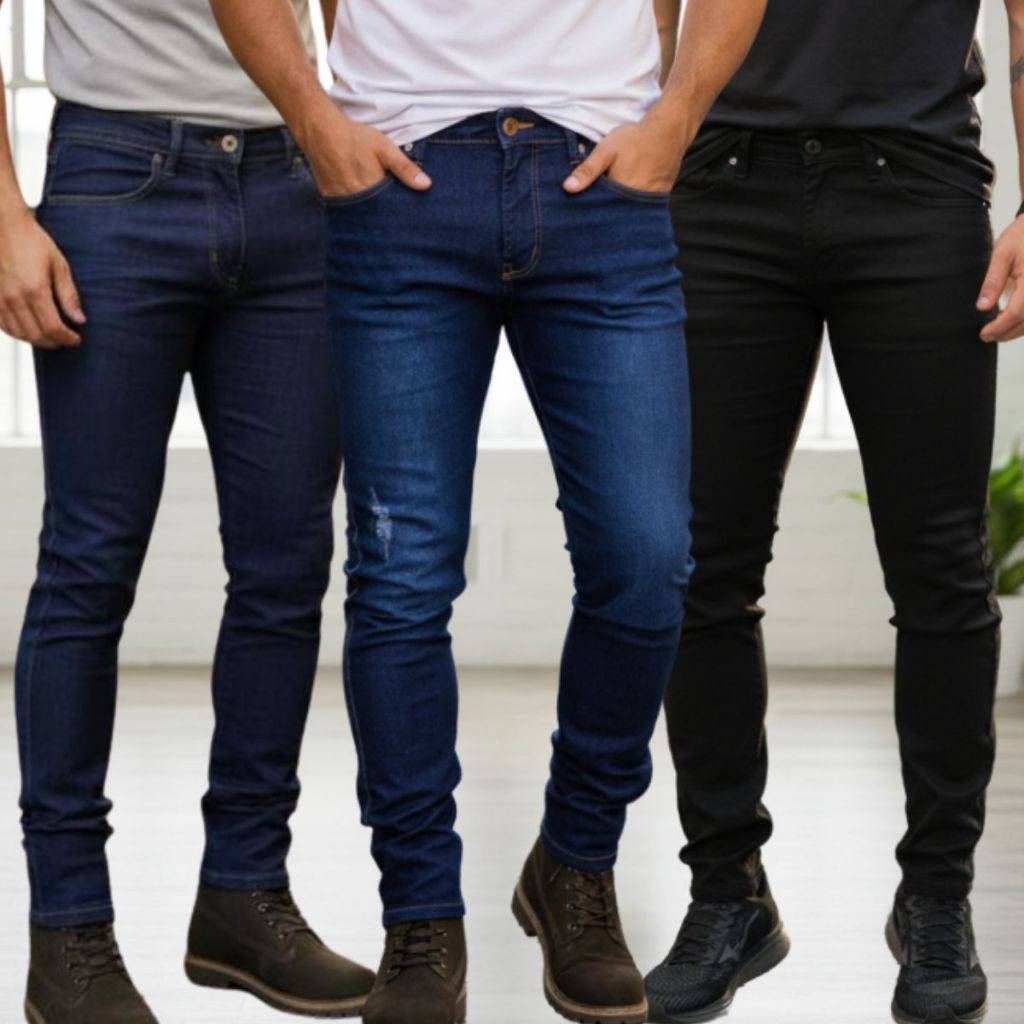 Calça Jeans Masculina Kit Com 3 Slim Fit Premium Lycra