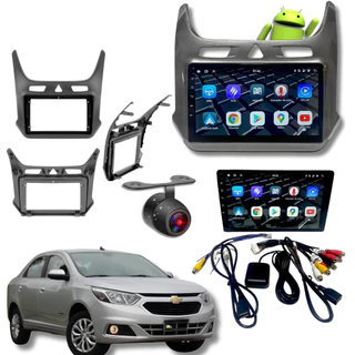 Kit Central Multimídia Android Tela 9''Polegadas Com Moldura E Câmera De Ré Para Cobalt CarPlay 12/21