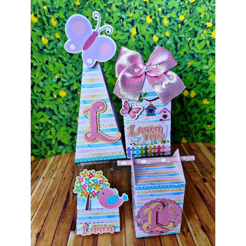 Kit Festa 40 Caixas 3D ja coladas - jardim encantado Milk, pirâmide ...
