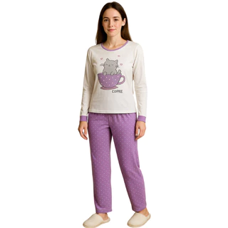 Pijama Feminino Com Estampa Manga Longa Confortável Básico Meia Estação em Oferta na Shopee