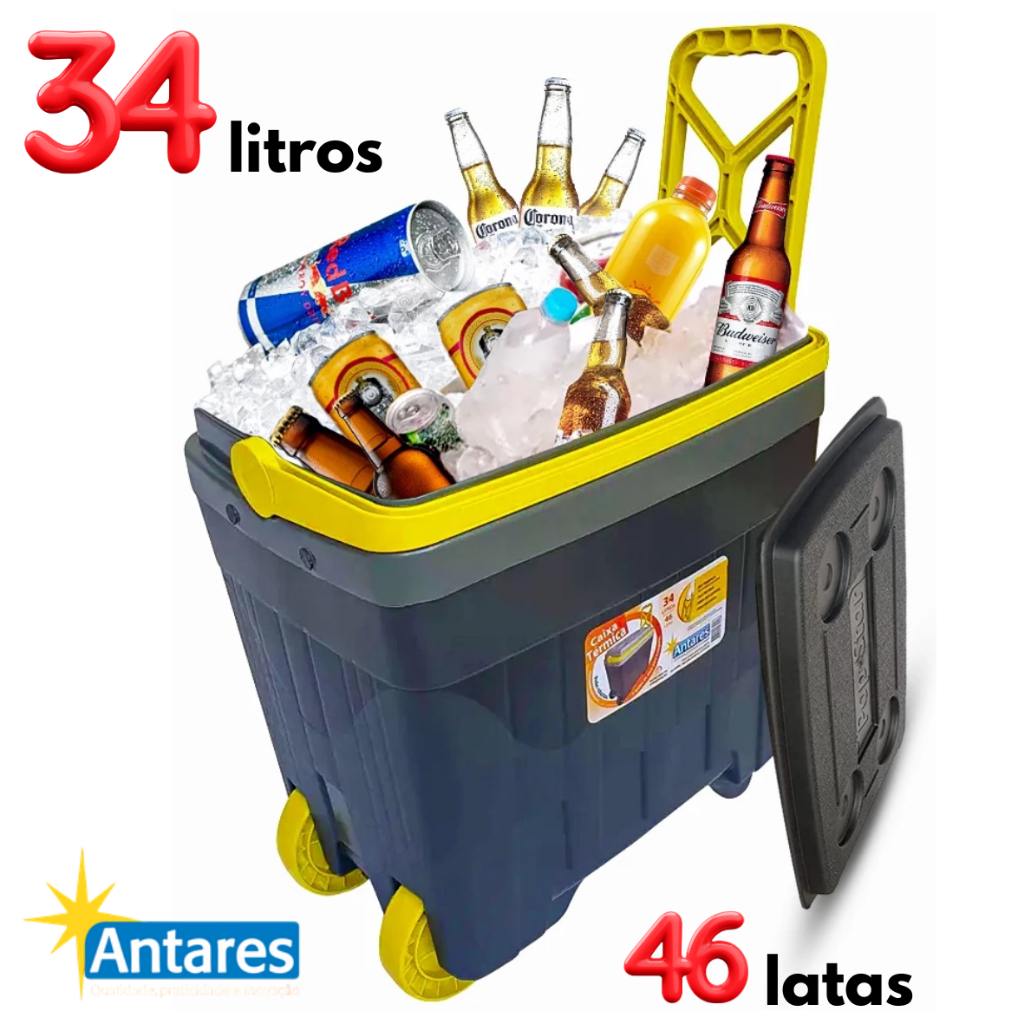 CAIXA TÉRMICA 34L | 46 LATAS COOLER COM RODAS REFORÇADAS - CAMPING, SÍTIO, PRAIA - ENVIO IMEDIATO | Shopee Brasil