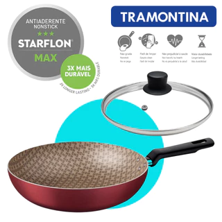 Frigideira Funda Antiaderente Tramontina 24Cm Com Tampa Starflon Wok Grande Não Gruda