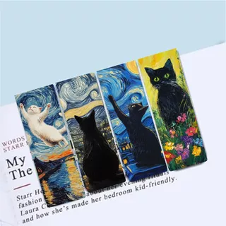 Marca Página Magnético Gatos Gatinhos Van Gogh - Kit com 4 unidades