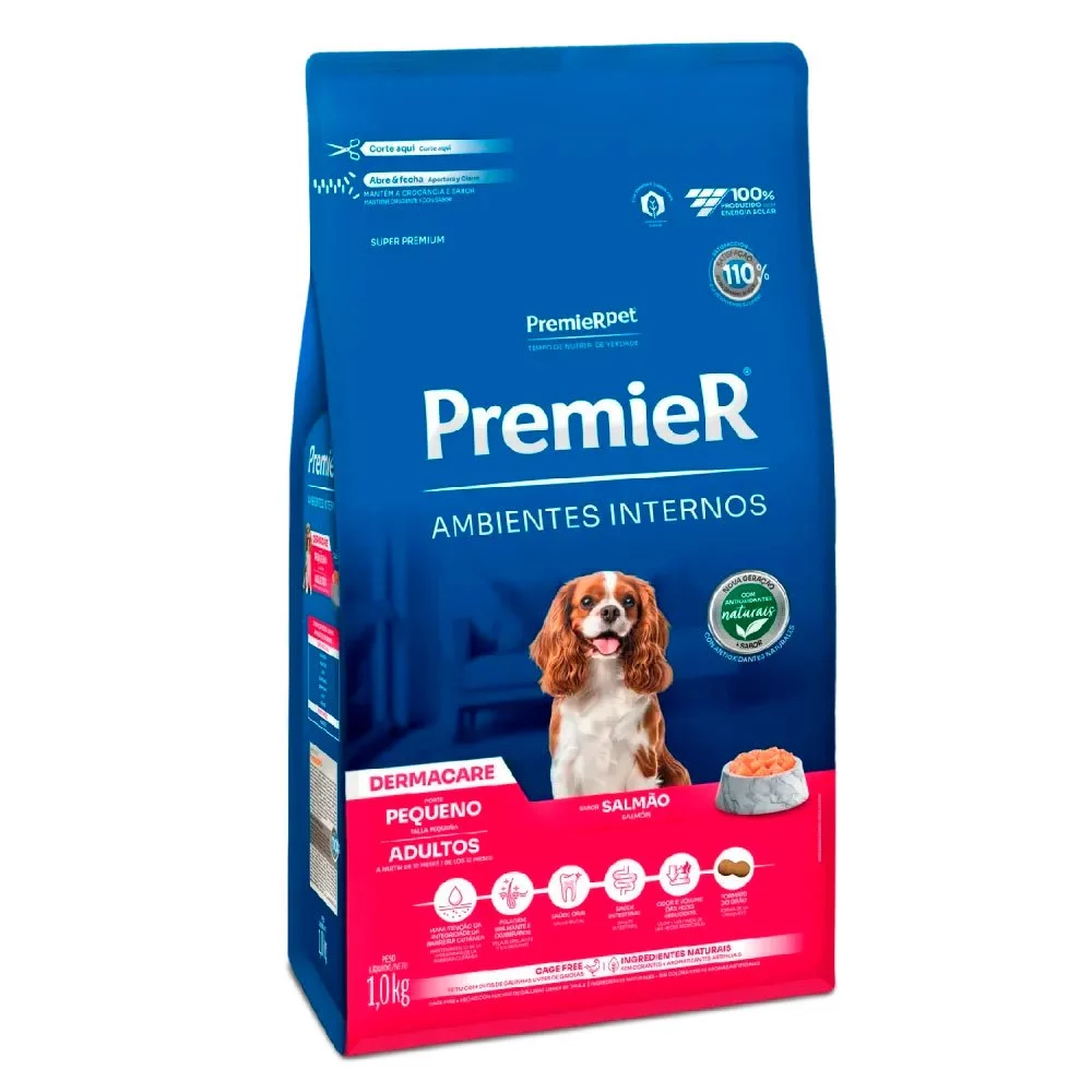 Imagem do produto Ração Premier Ambientes Internos Dermacare Cães Adultos Raças Pequenas Salmão 1kg no catálogo Master Pet