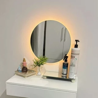Espelho com LED Retroiluminado Redondo Lapidado Para Maquiagem Varias Medidas Com Kit de instalação
