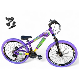 Bicicleta Aro 26 Vikingx Tuff Câmbios Shimano 21v Freio a Disco Freeride Downhill Aro Vmaxx DH Pneu Flame em Oferta na Shopee