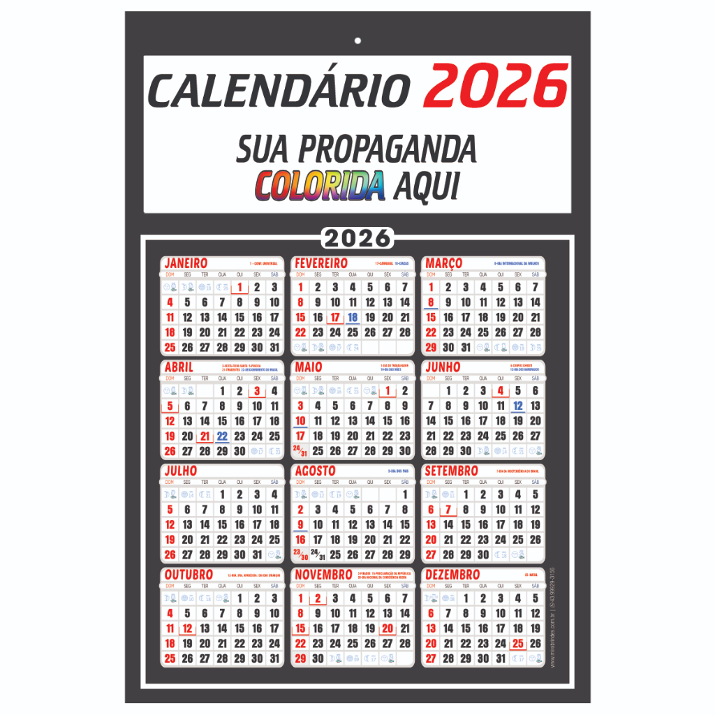 Folhinha Comercial Calendário 2026 Personalizado 18x26 50 und | Shopee ...