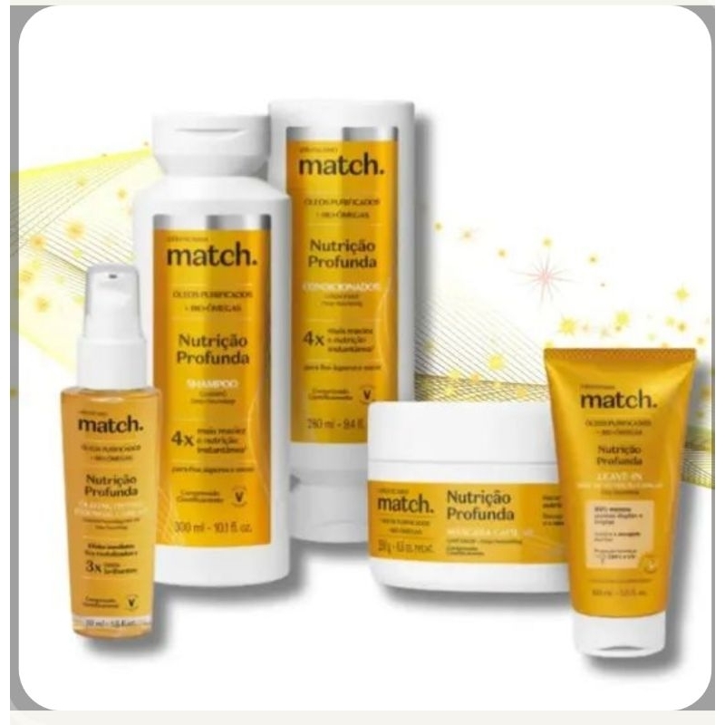 Match shampoo, condicionador, leave-in e máscara Linha  Nutrição Profunda  cuidados capilares. em Oferta na Shopee