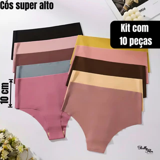 Kit 10 Calcinhas Cós Alto Sem Costura Corte a Laser Conforto Não Marca