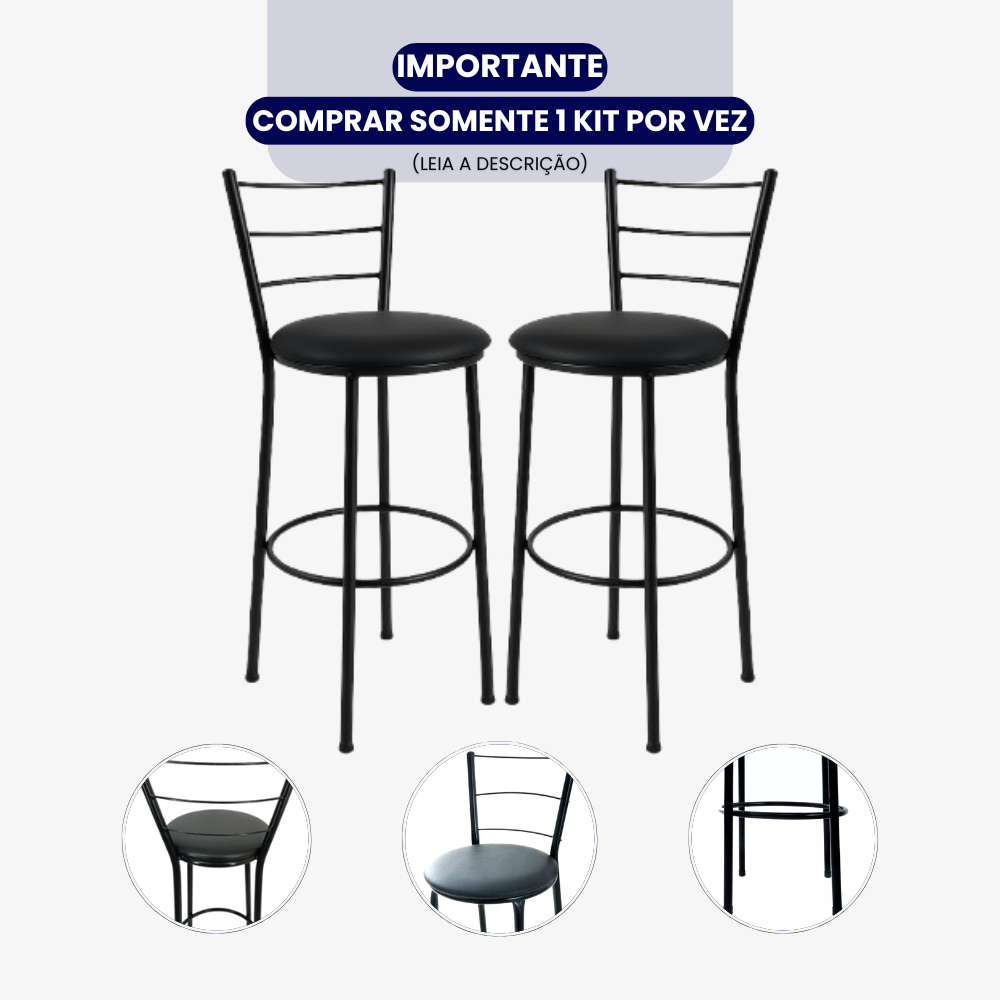 2 Banquetas Médias 60cm Para Cozinha Gourmet Balcão Festas Área de ...