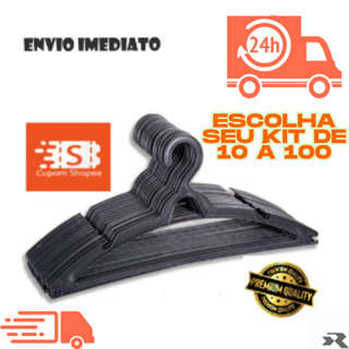 Cabide Adulto Preto Kit 10 20 30 40 50 100 Cabides Reforçados Organizador Roupas Envio Imediato
