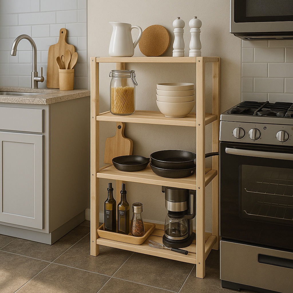 Estante Com 4 Prateleiras De Madeira Moderna Pinus 100x70 Ideal Para Cozinha