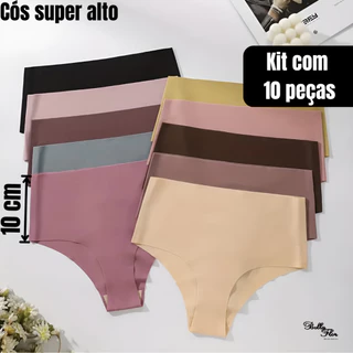 Kit 10 Calcinhas Cós Alto Sem Costura Corte a Laser Conforto Não Marca
