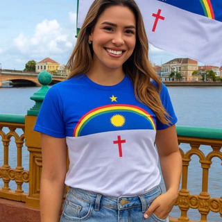 Camiseta feminina babylook T-shirt blusa algodão bandeira de Pernambuco nordeste pernambucana
