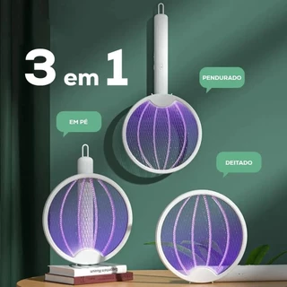 3 em 1 Raquete Elétrica Dobrável Recarregável USB para Mosquitos