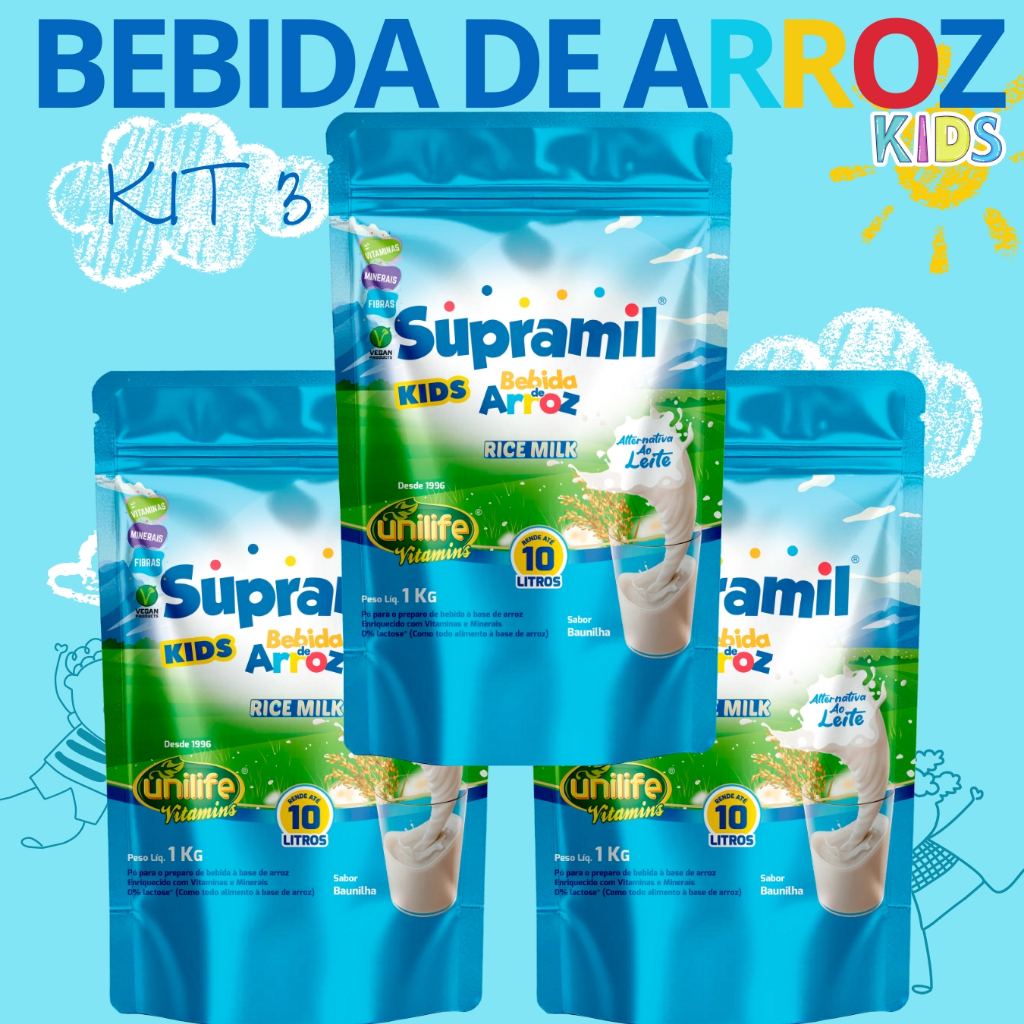 Kit 3 Bebida De Arroz Rice Milk Kids 1kg 10l Baunilha - Unilife ...