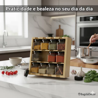 Porta Temperos 12 Potes de Vidro Premium | Organização e Praticidade para Cozinhar 🍽️