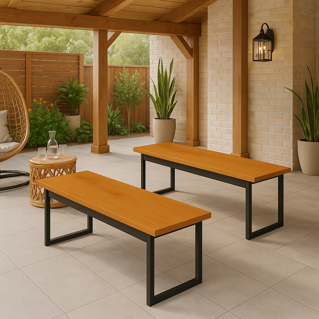 Conjunto 2 Bancos Estilo Industrial MDF e Metalon