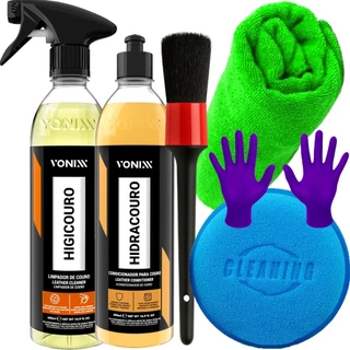 Kit Produto para Limpar Couro Higicouro Vonixx Hidratante Banco Couro Sofá Hidracouro Pincel Limpeza Pano Aplicador em Oferta na Shopee