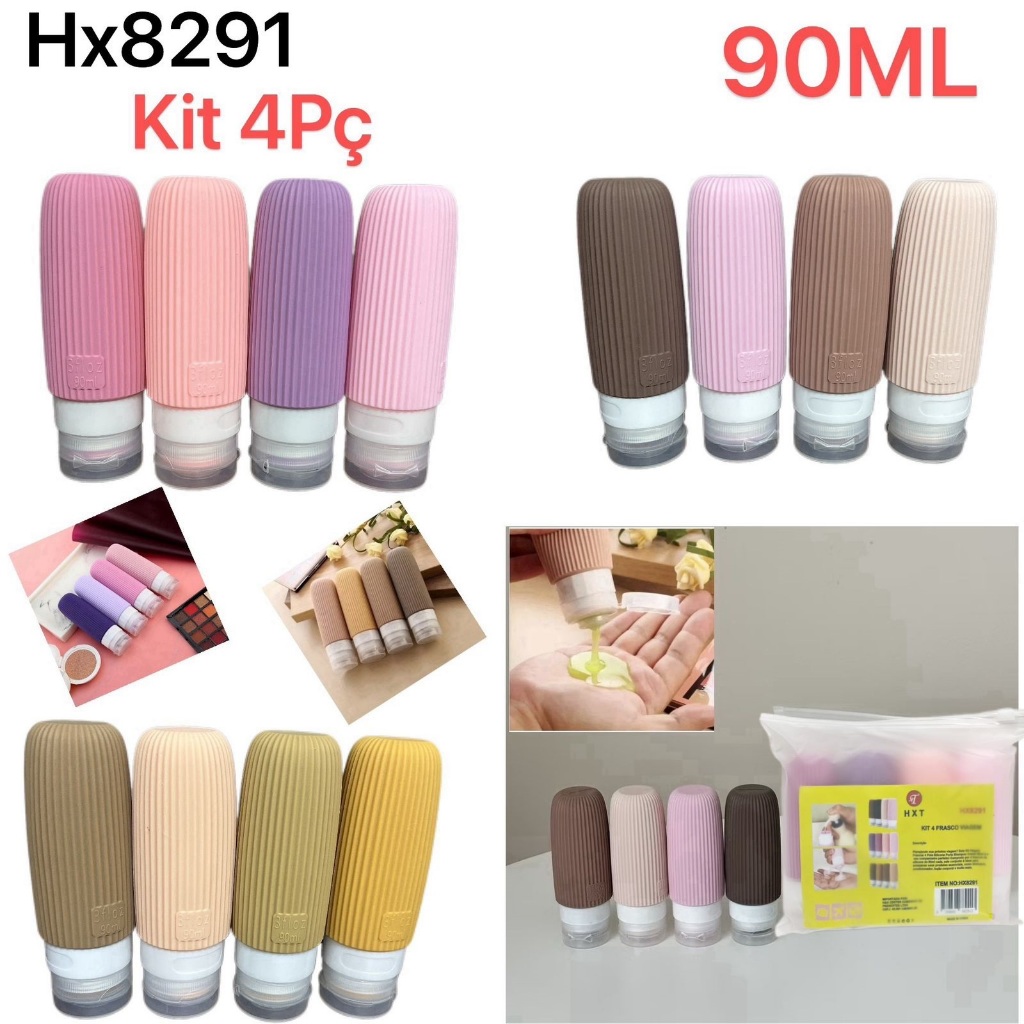 Kit Frascos Potes Viagem Silicone 90mL 8291 | Shopee Brasil