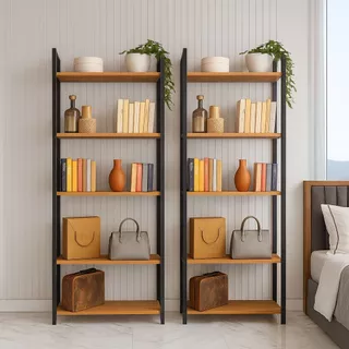 QUEIMA DE ESTOQUE -Kit com 2 Estantes Industrial Design Vintage –c/ 5 Prateleiras Multiuso p/ Quarto em Oferta na Shopee