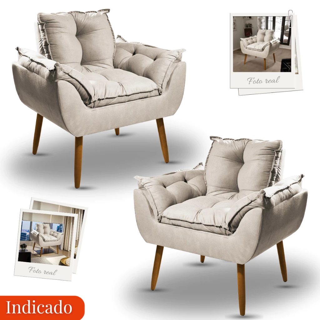 Puff Opala – Kit 2 Poltrona – 1 Poltrona Opala – Poltrona com Puff Amamentação