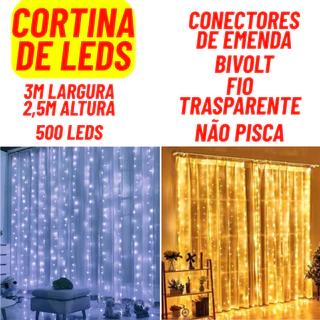 Cortina De Led 3x2,5m 500 Leds Transparente Conectores de Emenda Bivolt Uso Externo em Oferta na Shopee