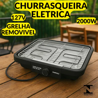 Churrasqueira Eletrica 40,7x34,5cm 127V 220V 2000W Grelha Removível Com Regulador De Temperatura em Oferta na Shopee
