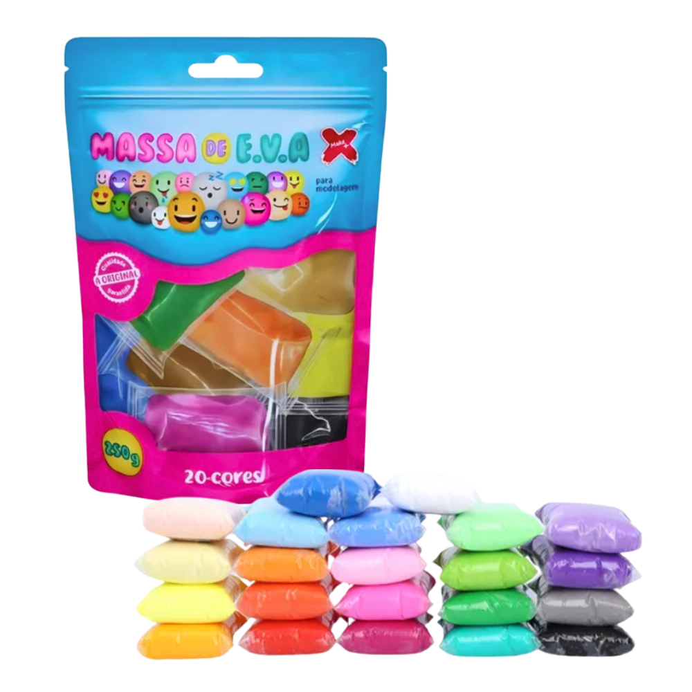 MASSA EVA 250G 20 CORES MASSINHA ARTESANATO INFANTIL MAKE+ COLORIDO ...