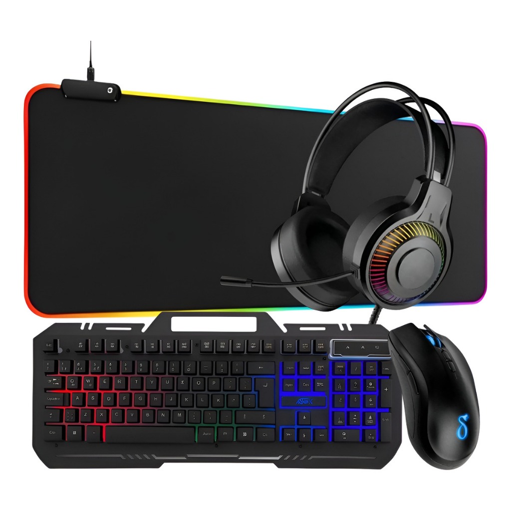 KIT GAMER PRO RGB LED MOUSE+TECLADO+MOUSEPAD+HEADSET AITEK | Shopee Brasil