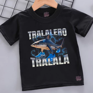 CAMISETA INFANTIL TRALALERO TRAlala MEME ITALIANO ITALIAN BRAINROT UNISSEX T-SHIRT ALGODÃO