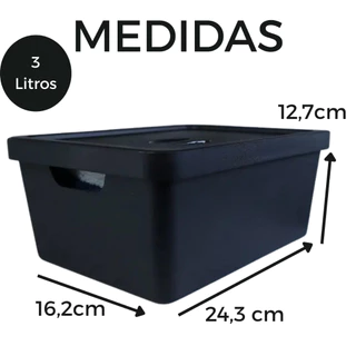 Cesto Caixa Organizadora Com Tampa Empilháveis 3 Litros Preto em Oferta na Shopee