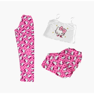 PIJAMA FEMININO 3 PEÇAS BABY DOLL ROSA POA ESTRELAS em Oferta na Shopee